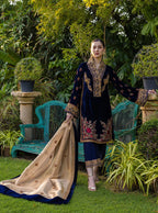 RT1217-Winter 3-Piece Unstitched Heavy Embroidered Velvet Suit