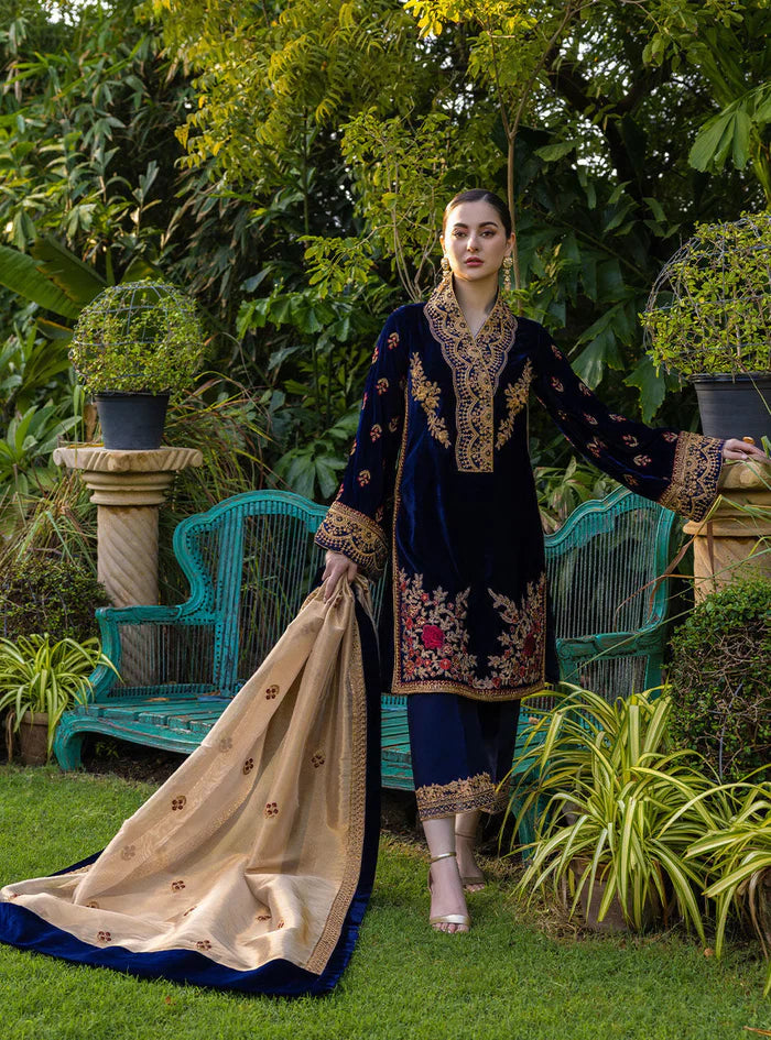 RT1217-Winter 3-Piece Unstitched Heavy Embroidered Velvet Suit