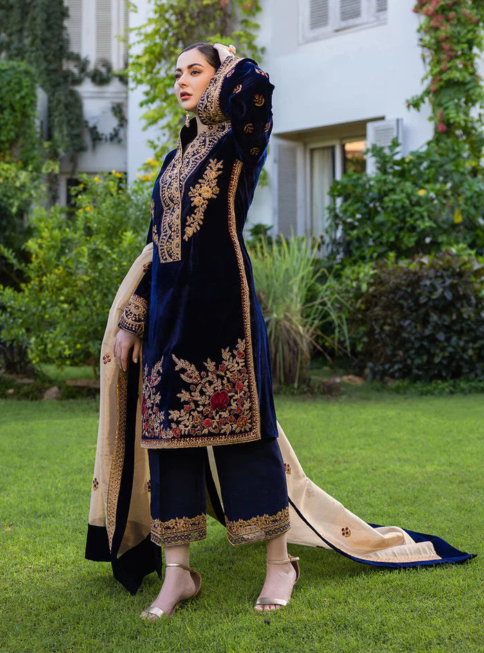 RT1217-Winter 3-Piece Unstitched Heavy Embroidered Velvet Suit