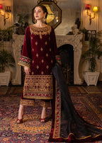 RT1029-Velvet Winter Embroidered 3 Piece Dress With Organza embroidered Dopata