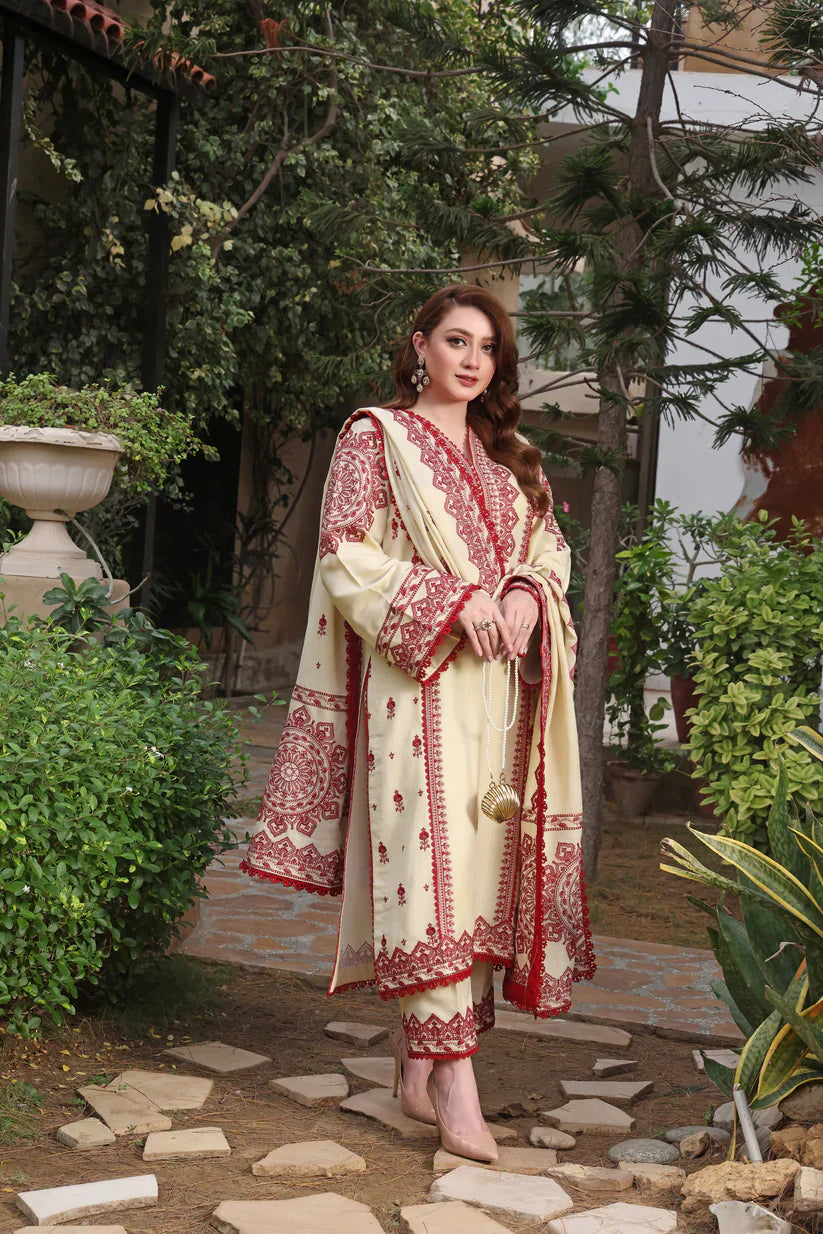 RT1256-Asim Jofa - Winter 3PC Dhanak Embroidered Suit
