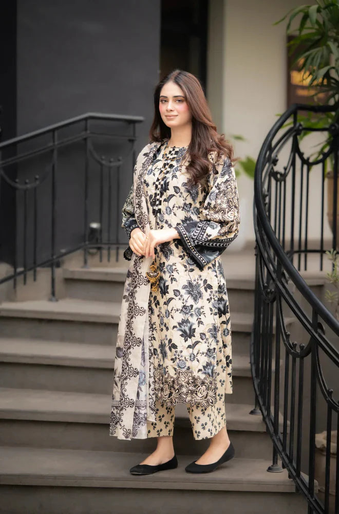 RT1253-Sapphire - Winter 3PC Karandi Digital Print Dress