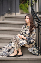 RT1253-Sapphire - Winter 3PC Karandi Digital Print Dress