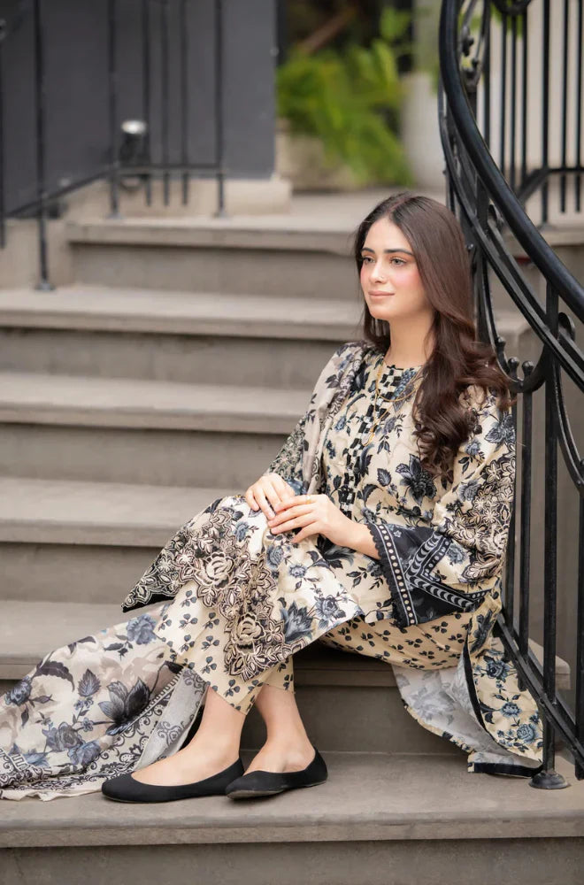 RT1253-Sapphire - Winter 3PC Karandi Digital Print Dress