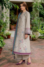 Winter Unstitched 3PCs Dhanak Embroidered Dress With Digital Printed Karandi Shawl- RT1123