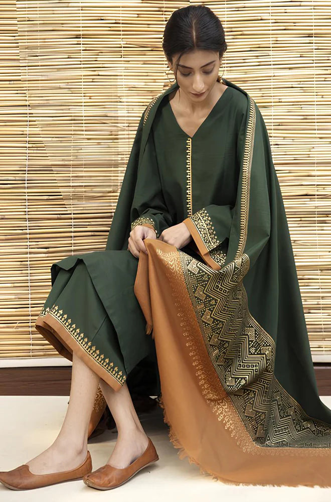 RT1027-WINTER 3PC Dhanak suit with Embroidered Shawll