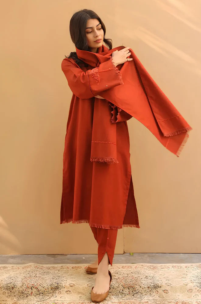 RT1032-Winter 3PC Dhannak Embroidered Suit with Dhanak Embroidered Shawll