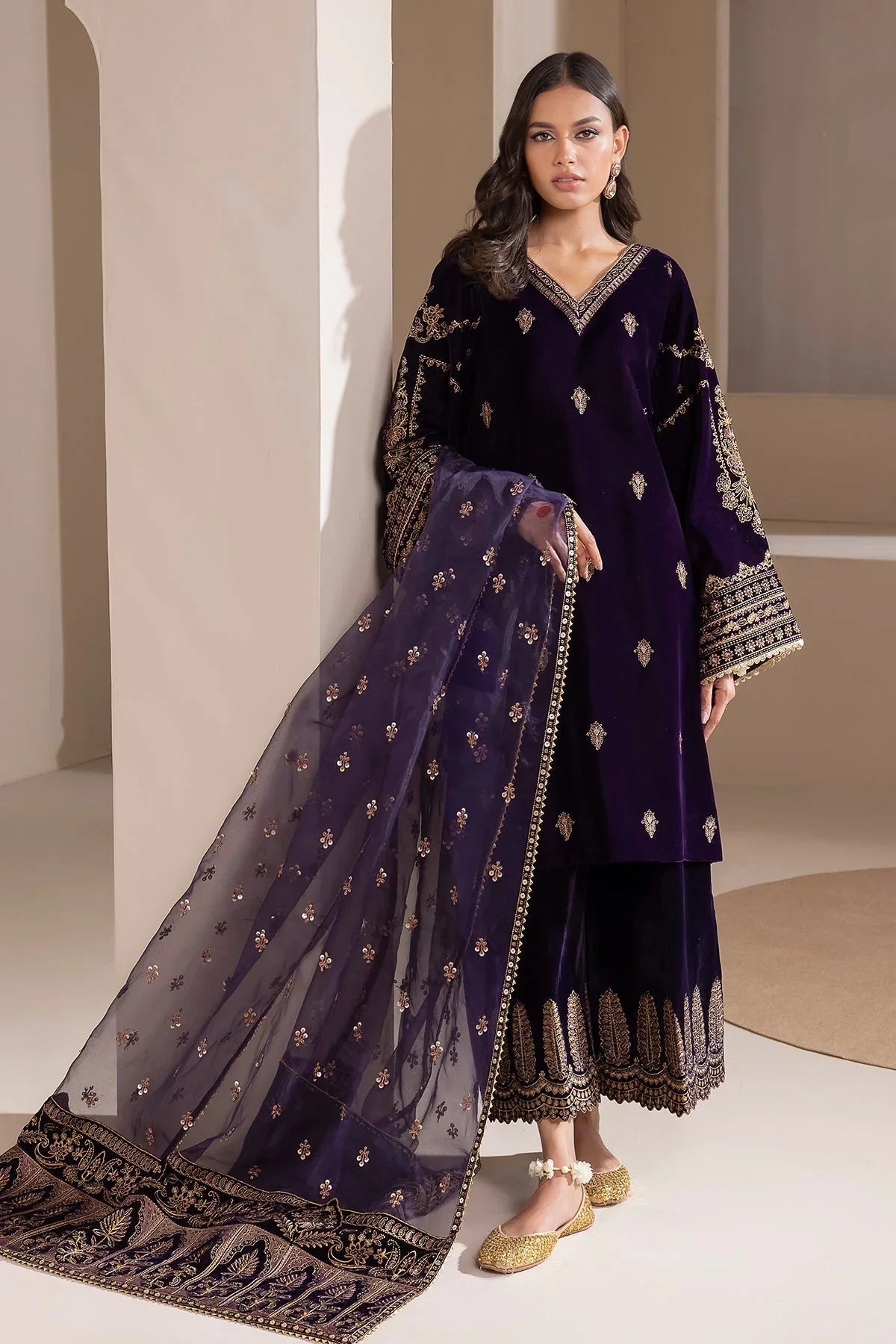 RT1201-Winter Baroque - Embroidered Velvet 3piece suit