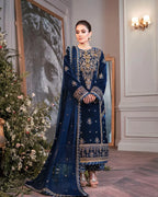 RT1061-WINTER Embroidered Velvet Three piece With Embridered Chiffon Duppatta
