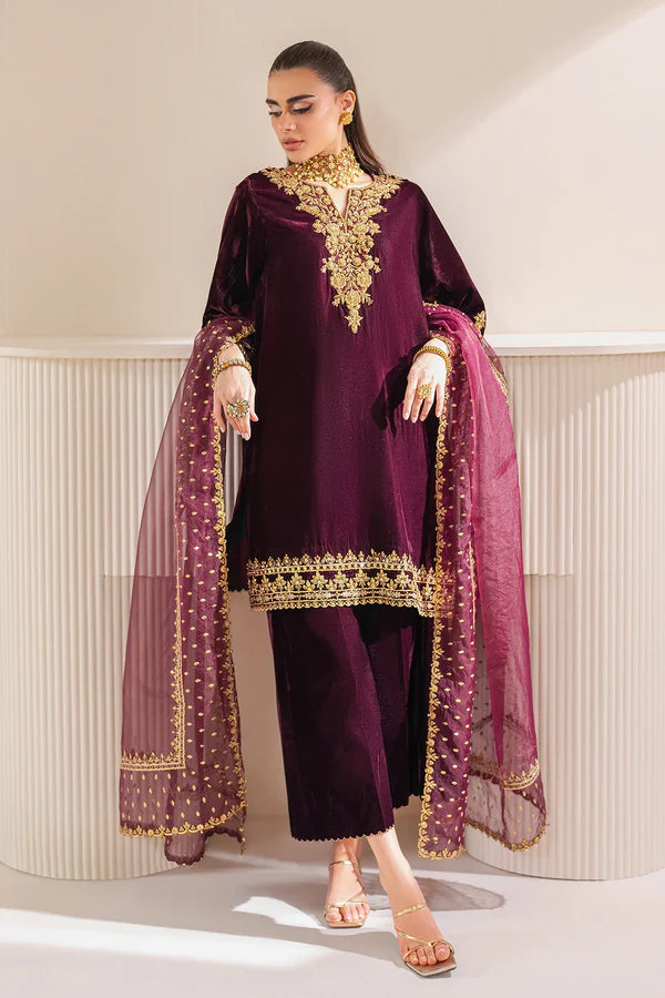 RT1214 - Baroque Winter  Embroidered Velvet 3piece suit
