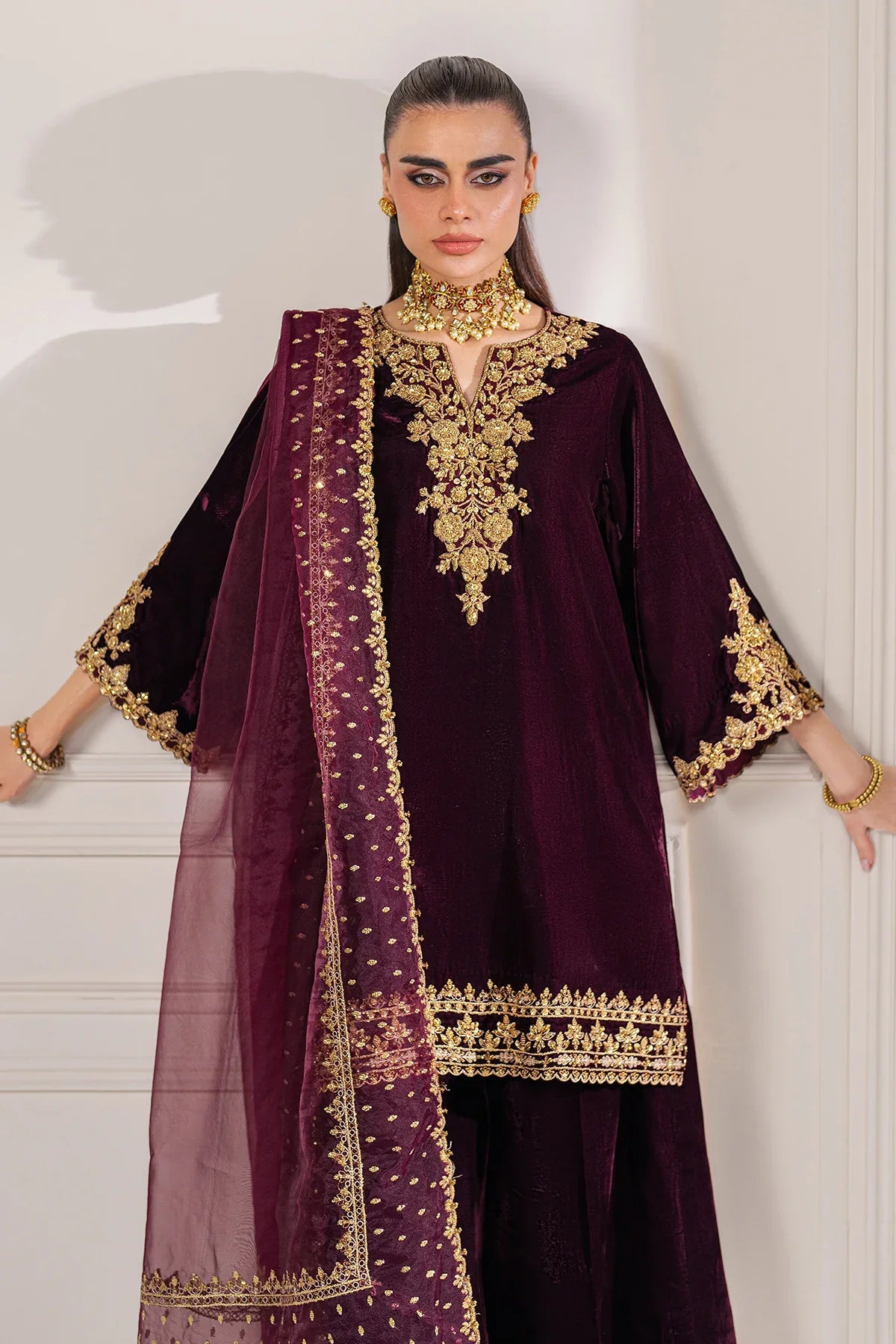 RT1214 - Baroque Winter  Embroidered Velvet 3piece suit