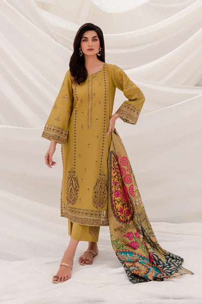 RT1118-WINTER 3PC Dhannak Embroidered suit with Printed Shawll