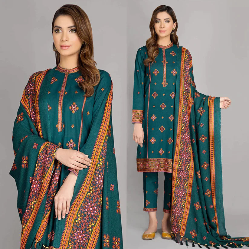 Kayseria - WINTER Embroided 3pc Linen dress with embroidered Linen dupatta & Patches-RT001