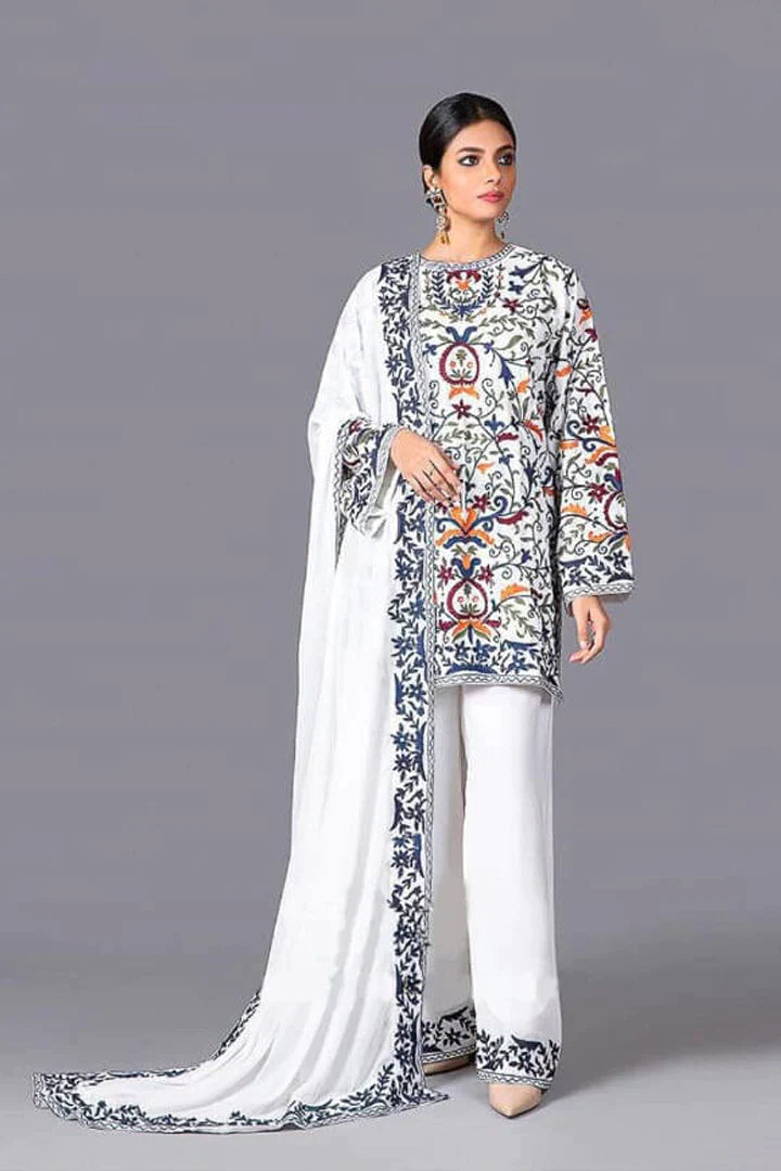 Embroidered 3pc Lawn dress with embroidered Chifoon Dupatta-RT523