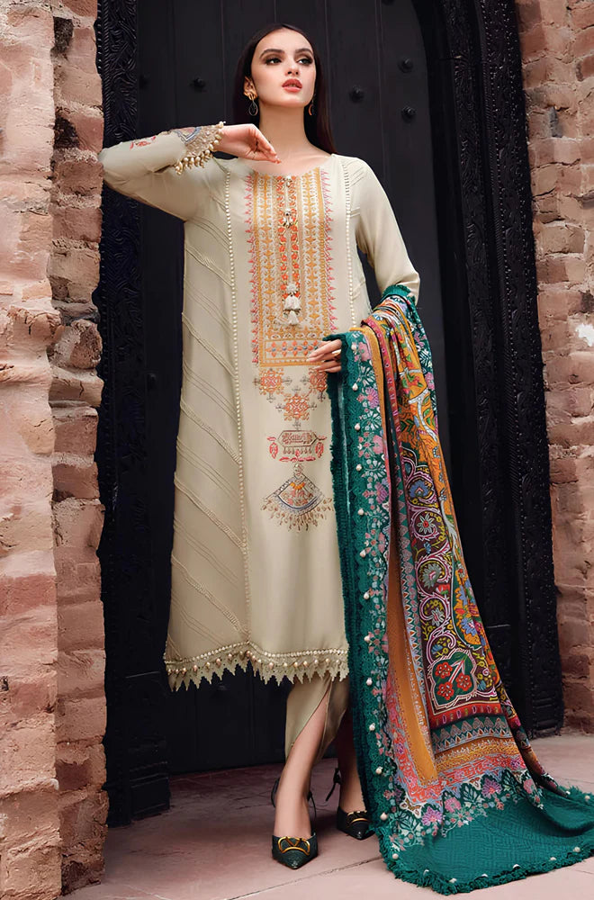 RT1013-3PC Dhannak WINTER Embroidered suit with Printed Shawll
