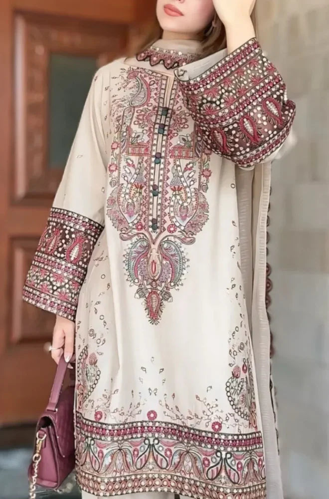 RT1274-Maria .B. - Winter 3PC Dhanak Chickenkari Embroidered Suit
