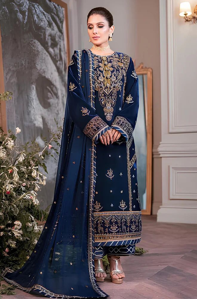 RT1061-WINTER Embroidered Velvet Three piece With Embridered Chiffon Duppatta