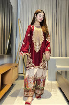 RT1402-Ethnic - 2PC Silk Embroidered Shirt and Trouser