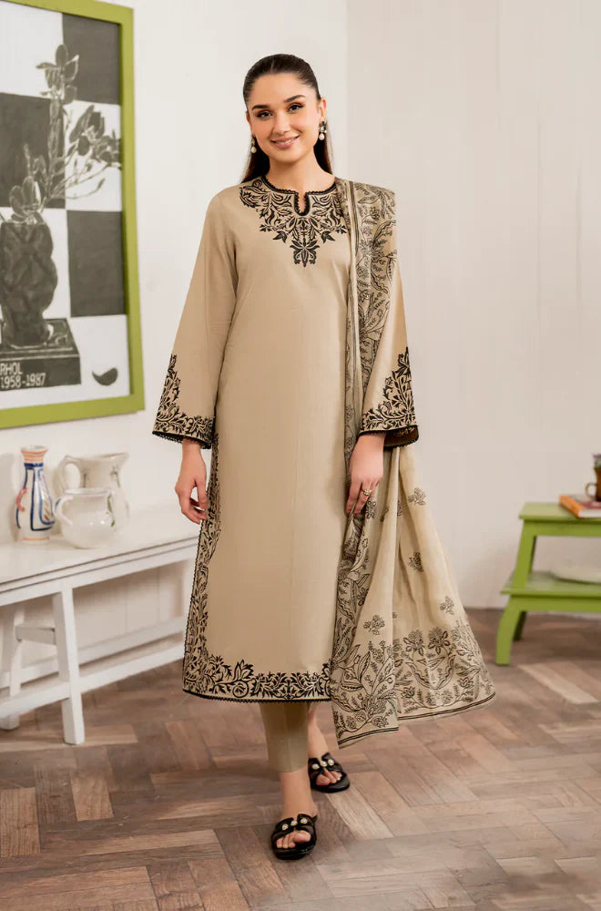 RT1110-WINTER 3PC Dhannak Embroidered suit with Printed Shawll