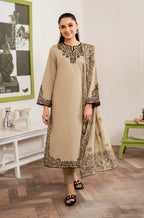 RT1110-WINTER 3PC Dhannak Embroidered suit with Printed Shawll