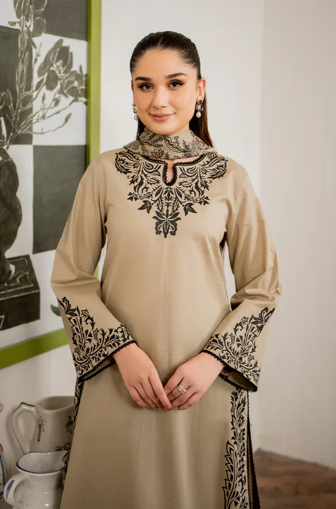 RT1110-WINTER 3PC Dhannak Embroidered suit with Printed Shawll