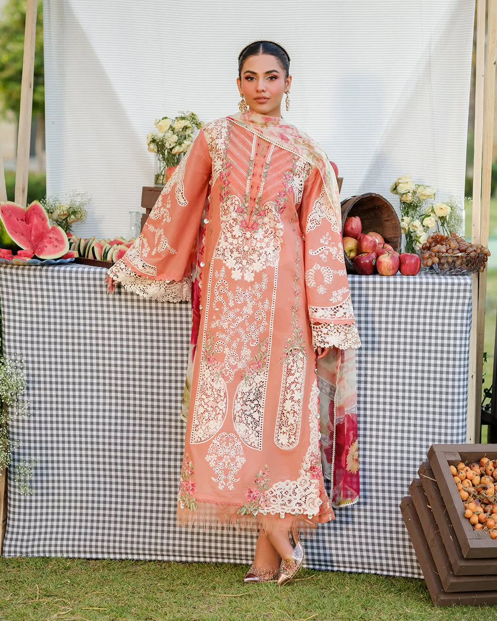 RT1323-Elaf - Summer 3PC Lawn Chikenkari Embroidered Shirt