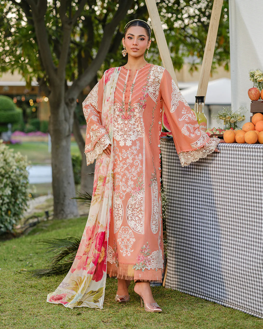 RT1323-Elaf - Summer 3PC Lawn Chikenkari Embroidered Shirt