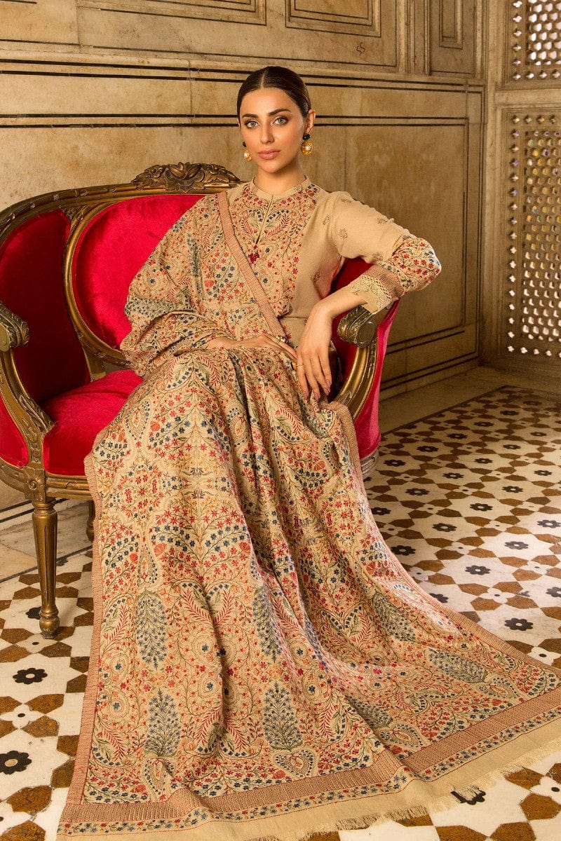 WINTER 3-Pc Embroidered Dhanak Suit with Heavy Embroidered Dhanak Shawl-RT1007