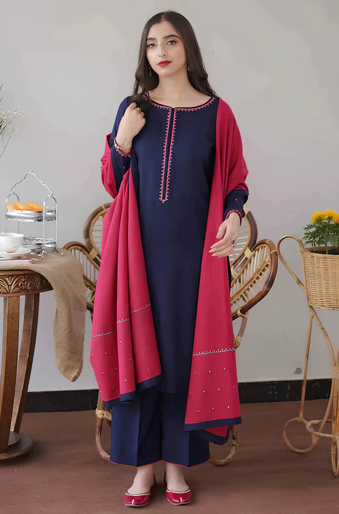 RT1028-WINTER 3PC Dhanak suit with Embroidered Shawll