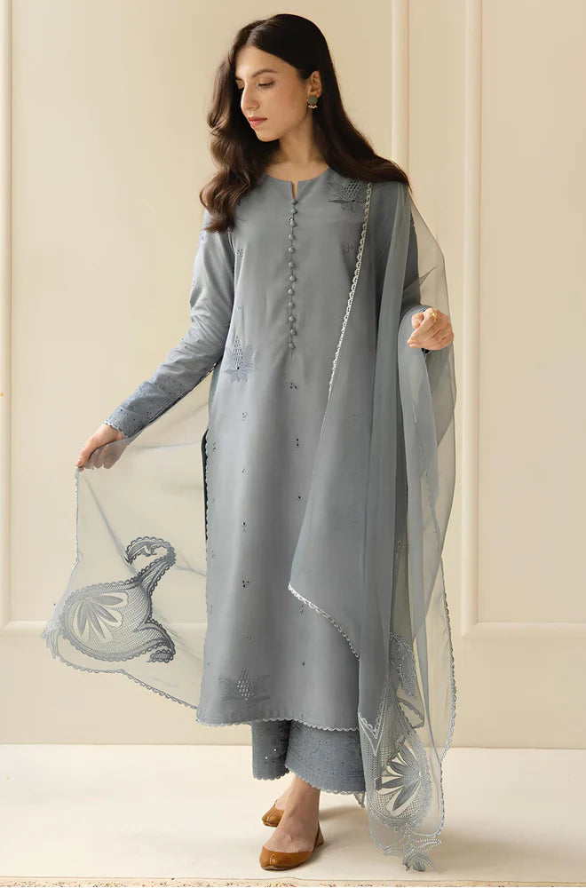 RT825-SUMMER 3PC Lawn Embroidered Shirt With Organza Embroidered Dupatta
