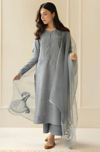 RT825-SUMMER 3PC Lawn Embroidered Shirt With Organza Embroidered Dupatta