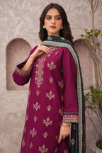 RT1068-WINTER 3PC Dhannak Embroidered suit with Printed Shawll