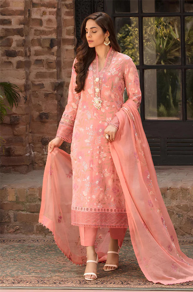 Bareeze -Embroided 3pc Lawn dress with embroidered chiffon dupatta-RT417