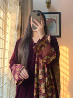 RT1285-RiwajTann - winter Velvet Dress with Printed Dhanak Shawl