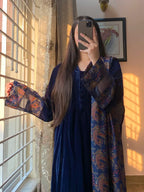 RT1284-RiwajTann - winter Velvet Dress with Printed Dhanak Shawl