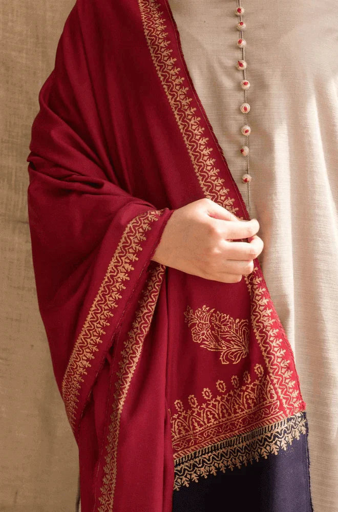 3PC WINTER khaddar suit with Embroidered Shawl - RT1010