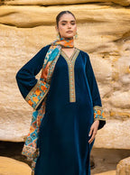 Winter Unstitched 3PCs Velvet Embroidered Dress With Digital Printed Karandi Shawl-RT1130