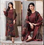 RT925-SUMMER-3 Piece Unstitched Digital Printed Lawn Suit With Neckline Patch - Digital Printed Lawn Dupatta