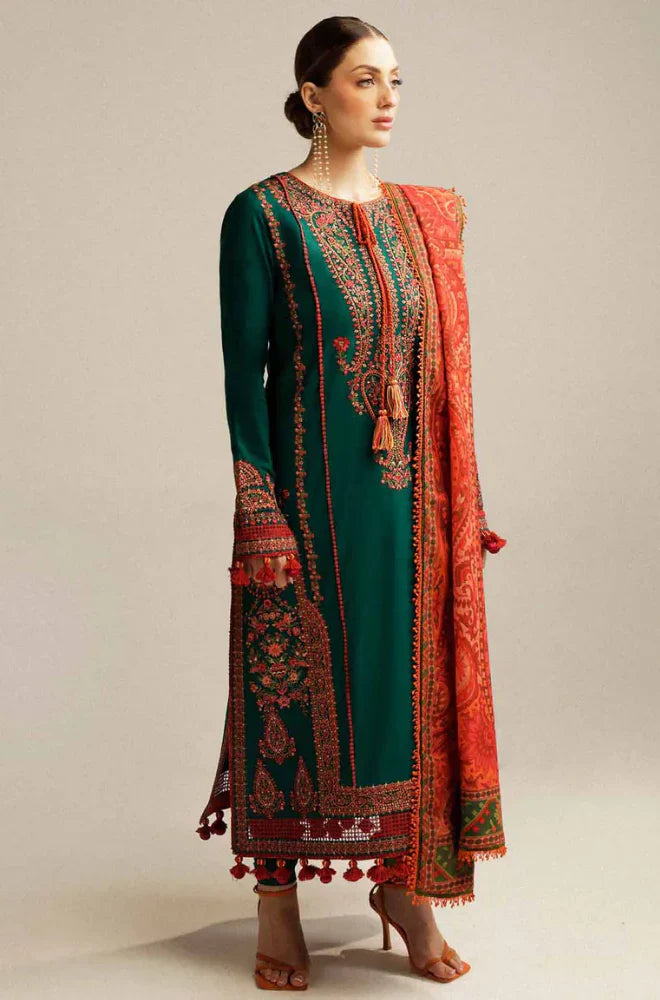 RT1239-Hussain Rehan - Winter 3PC Dhanak Embroidered Suit