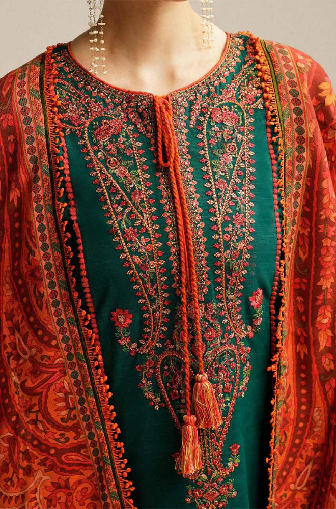 RT1239-Hussain Rehan - Winter 3PC Dhanak Embroidered Suit