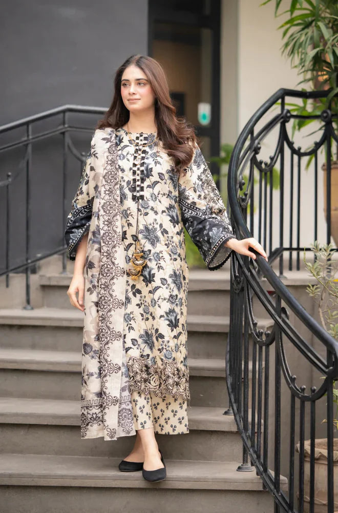 RT1253-Sapphire - Winter 3PC Karandi Digital Print Dress