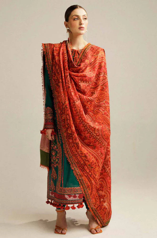 RT1239-Hussain Rehan - Winter 3PC Dhanak Embroidered Suit