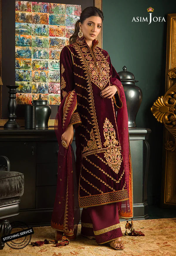 RT1205-Asim jofa Embroidered Velvet Winter 3piece suit