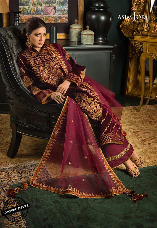 RT1205-Asim jofa Embroidered Velvet Winter 3piece suit