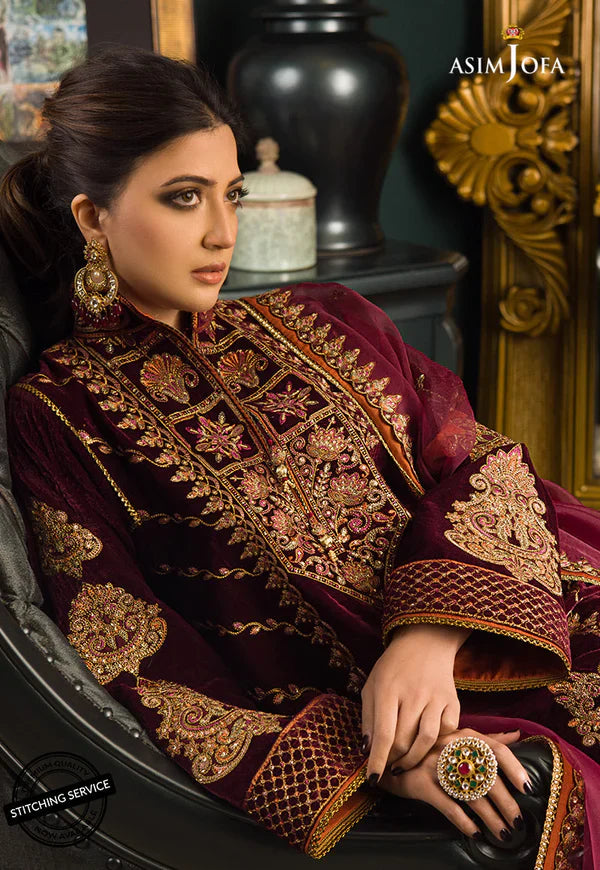 RT1205-Asim jofa Embroidered Velvet Winter 3piece suit