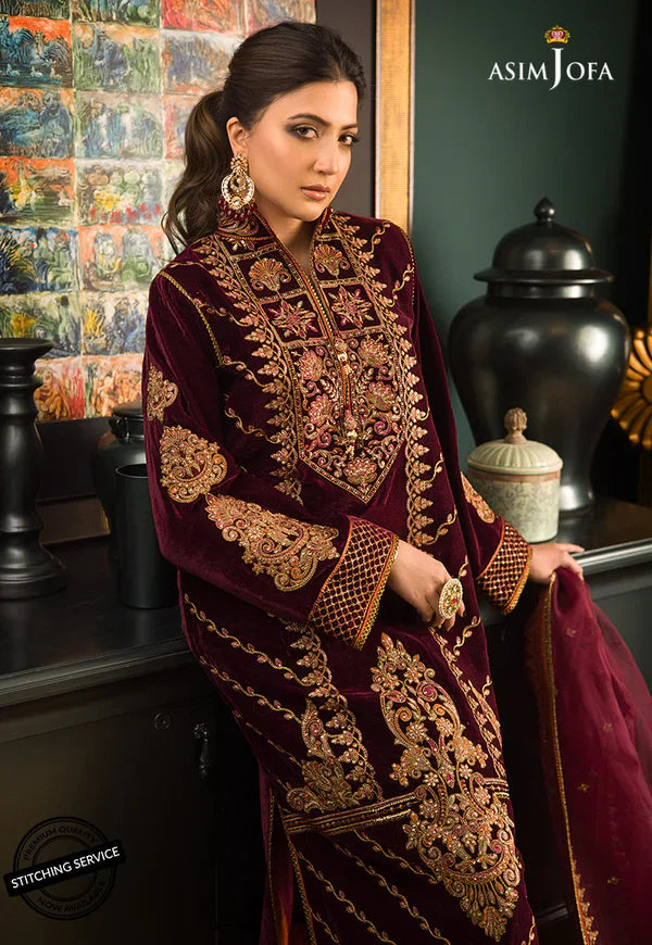 RT1205-Asim jofa Embroidered Velvet Winter 3piece suit
