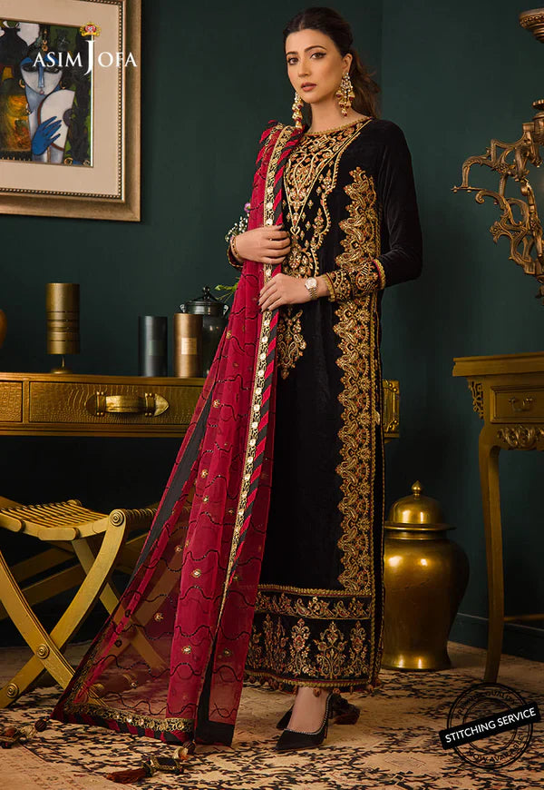 RT1207-Asim jofa Embroidered Velvet Winter 3piece suit