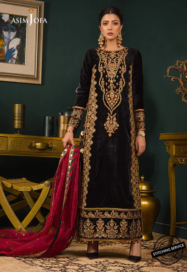 RT1207-Asim jofa Embroidered Velvet Winter 3piece suit