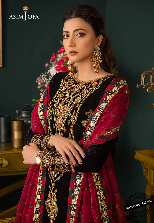 RT1207-Asim jofa Embroidered Velvet Winter 3piece suit