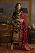 RT1208-Winter 3PC Velvet Heavy Embroidered Shirt With Organza Heavy Embroidered Dupatta